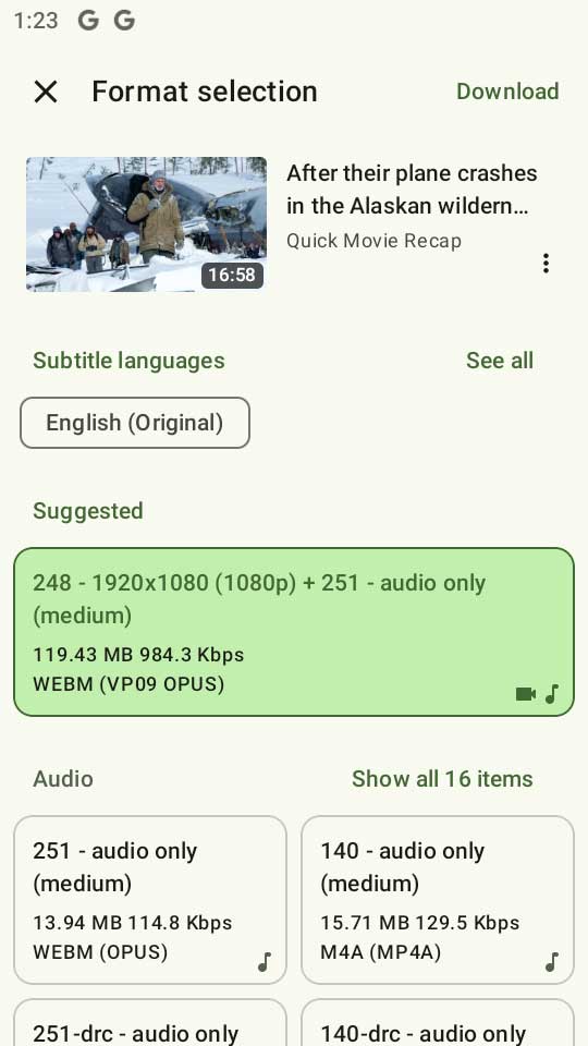 Seal App Select video format to save