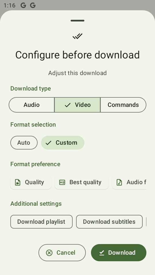 Seal app - configure before download a video or audio